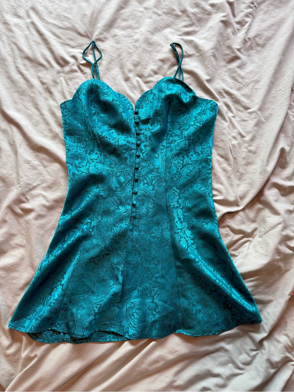 Victoria's Secret Teal Floral Jacquard Satin Slip Dress
